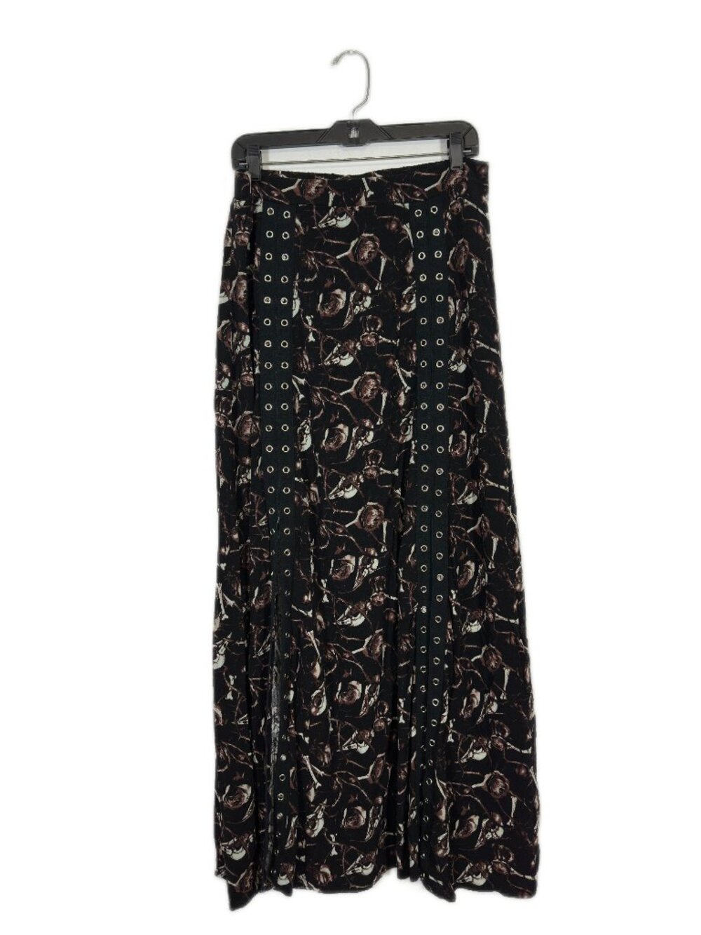 Cosmic Aura Women's Grommet Maxi Skirt Size XL Black Floral Goth Grunge Fall